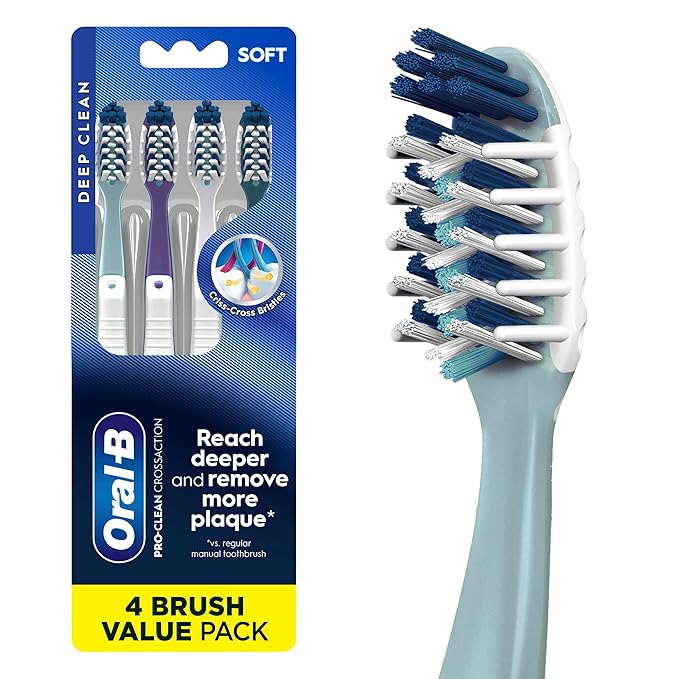Oral-B CrossAction All In One Toothbrush, Soft, Deep Plaque Removal, 4 count
