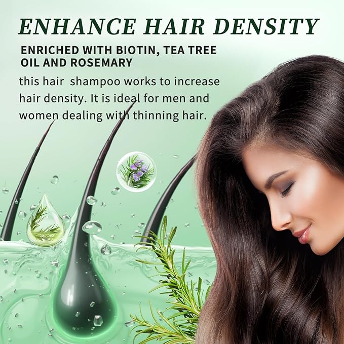 2pcs Rosemary Shampoo for Hair Growth — Deep-Clean Lather with Dimethicone for Smoothness, Lightweight Formula for Fine or Flat Hair