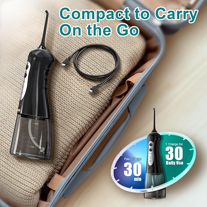 Cordless Water Flosser for Teeth & Gums – Nicefeel 300ml Portable Oral Irrigator, 3 Modes, Fast Charge, IPX7 Waterproof – Home & Travel Dental Care, Tonsil Stones Cleaner