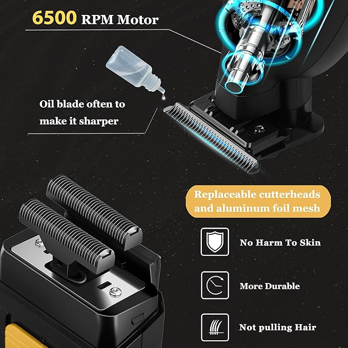 KEMEI Professional Hair Trimmer for Men Cordless, Foil Shaver with Replacement Heads & Nets, Zero Gapped Hair Clippers with T Blade, Electric Head Shavers for Bald Men, KM 2299, KM 1102