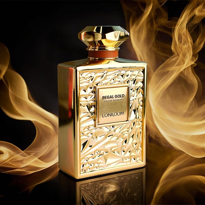 Lonkoom Regal Gold Unisex Perfume for Women Men, Fruity Gourmand Eau De Parfum Spray Long-Lasting Fragrance 3.4 Fl Oz/100ml, Tropical Notes of Orchid Heliotrope Tangerine Vanilla Musk Sandalwood