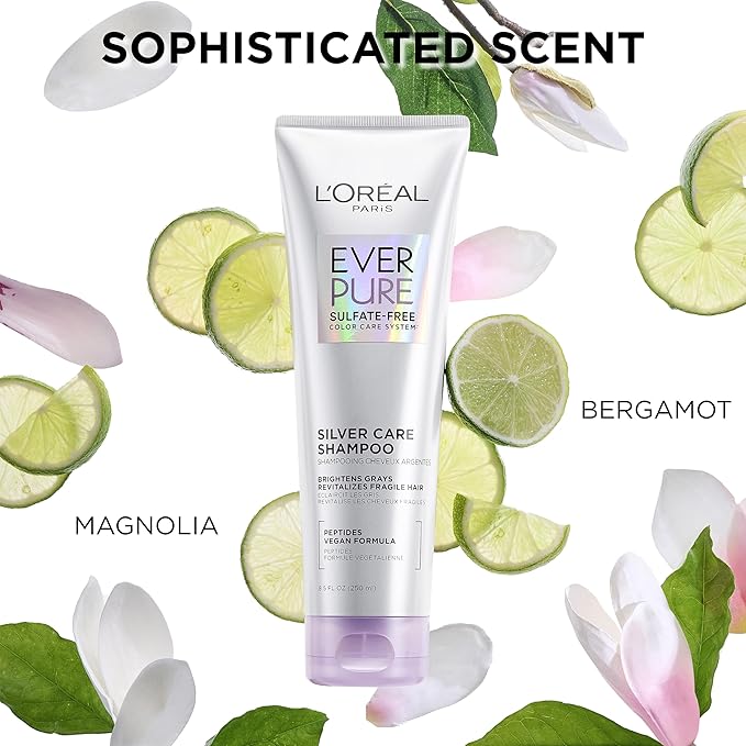 L'Oreal Paris EverPure Brightening and Nourishing Shampoo for Gray Hair,Sulfate-Free Vegan Formula with Peptides,8.5 Fl Oz,(Pack of 2)