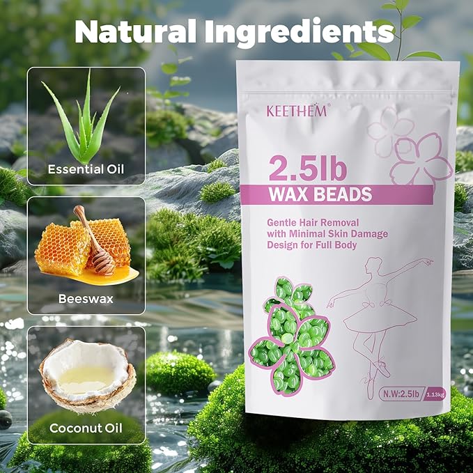 2.5lb Wax Beads, Hard Wax Beads for Coarse Hair Removal and Sensitive Skin- Waxing Beads for Women Men - Hard Wax Recommended for Full Body Bikini Brazilian Waxing (Aloe)
