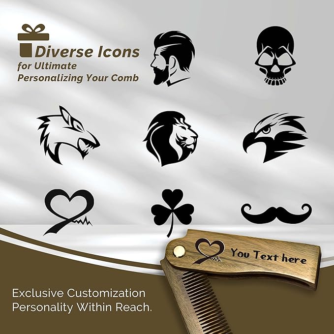 Personalized Wooden Beard Comb for Men, Custom Folding Pocket Comb for Moustache Beard & Hair Sandalwood Combs,Gift for Men