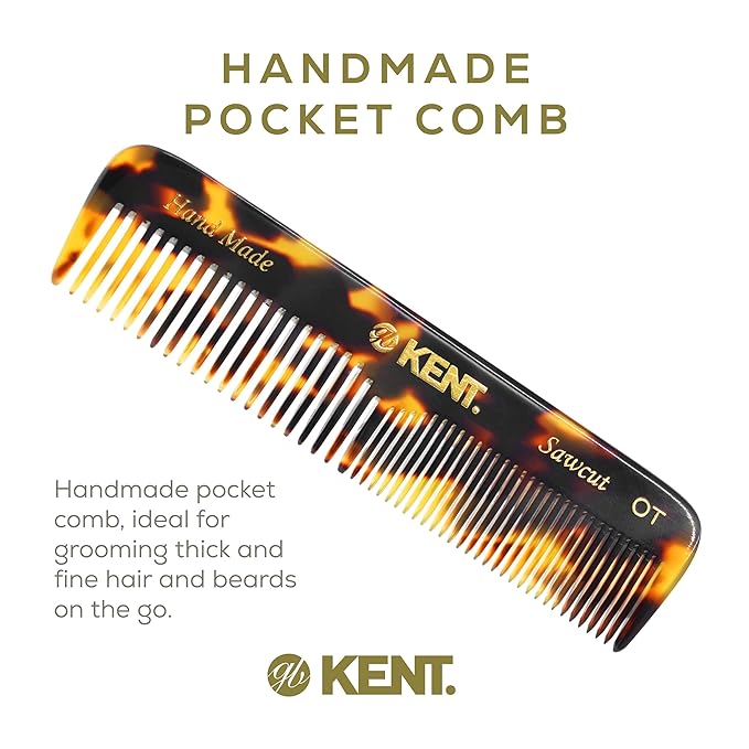 Kent OT Tokyo Yellow Fine Tooth and Wide Tooth Pocket Comb - Handmade Hair Comb for Men and Women and Kids, Pocket Beard and Mustache Comb, Saw Cut and Hand Polished Made in England