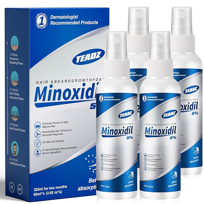 5% Minoxidil for Men and Women，Minoxidil hair growth products，Intense Hair Growth Serum，May Promote Faster, Stronger, Thicker Hair Growth to Fight Hair Loss and Thinning Hair（2.82 oz*4）