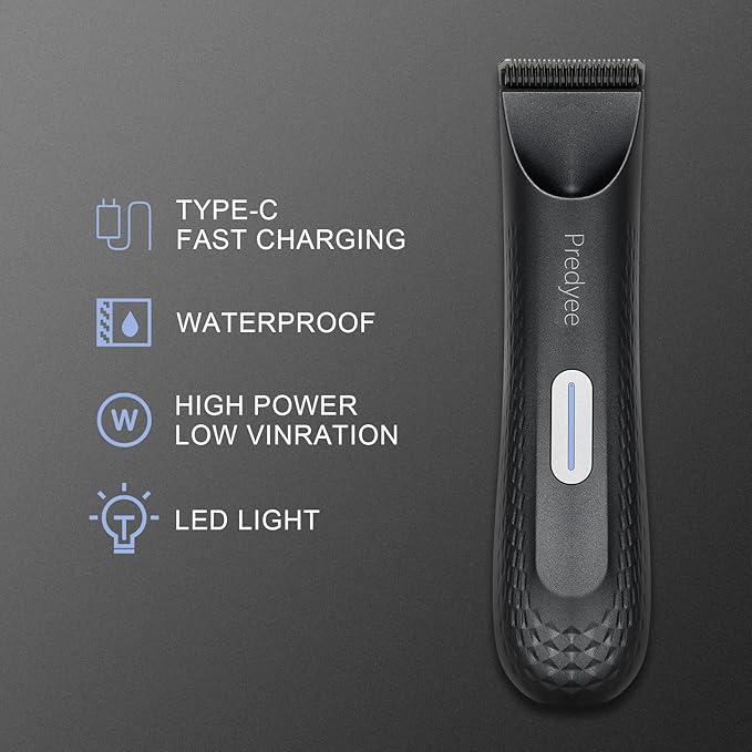 Ball Trimmer for Men Manscaping Body Hair Trimmer Pubic Hair & Groin Groomer Waterproof Beard & Body Trimmer with LED Light, USB-C Rechargeable, No Nicks