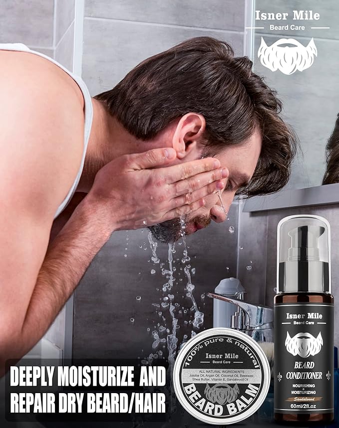 Beard Kit for Men Grooming & Care: with 2 Pack Beard Oils and Balm - Wash & Conditioner for After Shave Lotions Sandalwood, Brush and Comb Sets with Scissors, Valentines Fathers Gifts for Dad/Men/Him
