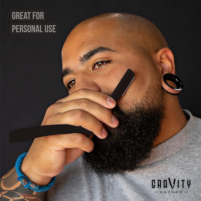 GRAVITY RAZORS Professional Straight Razor Kit – Ultra Exposure, Includes 10 Premium Blades, 2mm Exposed, Matte Black