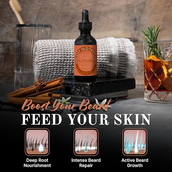 Tuscan Cooper's Baby Faced Beards Oil for Men - Hydrating, Nourishing, Natural Beard Softener and Conditioner for All Hair Types. Coconut, Jojoba, and Sweet Almond Moisture - Holiday Old Fashioned