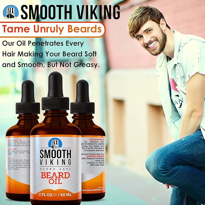 Smooth Viking Beard and Mustache Oil for Men - Argan Formula for Moisturizing, Grooming, and Soothing Dry Skin (2 Oz)