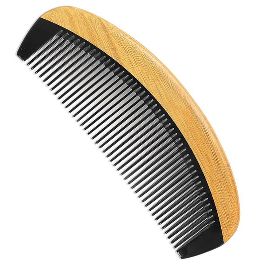 Onedor Buffalo Horn With Handmade 100% Natural Green Sandalwood Hair Combs - Anti-Static Sandalwood Scent Natural Hair Detangler Wooden Combs (Buffalo Horn Oval Fine Tooth)