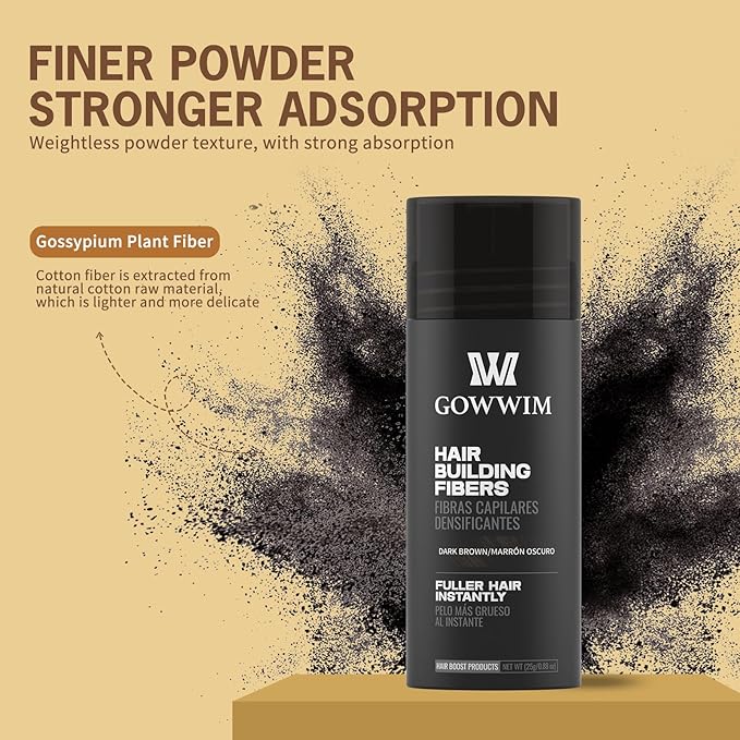 gowwim Hair Fibers for Thinning Hair 25g Hair Building Fibers 100% Undetectable,Instantly Cover Sparse Hair Areas-Bald Spots Cover Up. (Mid Brown)