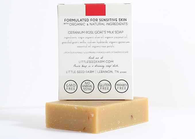 Little Seed Farm Organic Goat’s Milk Soap – 3 Pack of Geranium Rose Facial and Body Bars – Natural, Handmade, Cruelty Free – Uplifting and Balancing for Oily, Dry and Combination Skin, Net Wt. 4.75oz