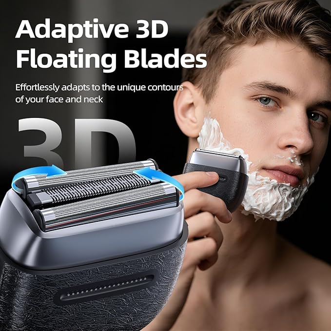 Electric Razor for Men: Foil Shaver with 3D Floating Blades - IPX7 Waterproof Electric Shavers for Men Face, USB-C Fast Charge & Travel Lock, Compact Face Shaver for Men