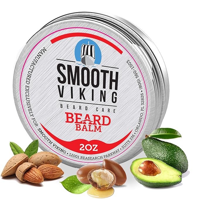 Smooth Viking Beard Styling Balm for Men - Strong Hold Formula with Essential Oils & Beeswax for Healthy Beard & Mustache Growth, 2oz