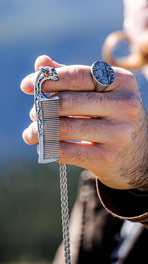 Mustache Comb On Stainless Steel Metal Chain Necklace – Dual-Sided Comb for Men, Fine & Wide Teeth for Precise Moustache Styling – Durable, Compact, Travel-Friendly Grooming Tool for Facial Hair Care