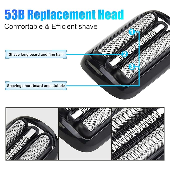 53B Electric Shaver Head Replacement,Compatible with Braun Series 5/6 Shavers foil 5020cs 5018s 5035s 5049cs 5050cs 6020s 6040cs 6075cc 6072cc 6090cc,2 Pack