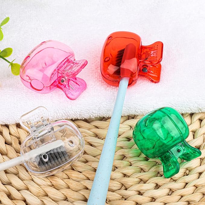 Hxezoc 4 Pack Travel Toothbrush Head Covers Toothbrush Protector Cap Brush Pod Case Protective Portable Plastic Clip for Household Travel, Business, Bathroom, School, Camping