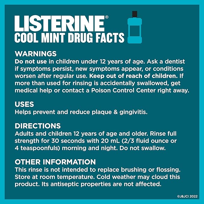 Listerine Cool Mint Antiseptic Mouthwash for Bad Breath, Plaque and Gingivitis, Travel Size, 3.2 Fl Oz, Pack of 1