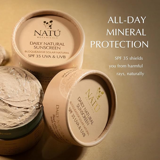 NATÚ BOTANICALS Daily Natural Body & Face Sunscreen SPF 35 – Mineral Zinc Oxide Sunblock Lotion - Broad-Spectrum UVA & UVB Protection - No White Cast, Water Resistant, and Mineral Sunscreen, 2.3oz