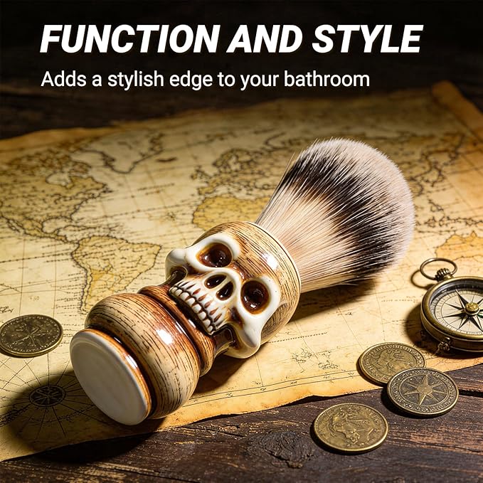 ZJchao Shaving Brushes, Skull Shaped Handle, Rich and Fast Lather Men Shaving Brush, Barber Grooming, Shave Brush for Wet Shave, Use with Safety Razor, Dad Boyfriend Bearded Man Gifts