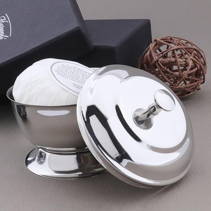 Stainless Steel Made Shaving Soap Bowl with Lid. Perfect to Keep Your Soap Safe.