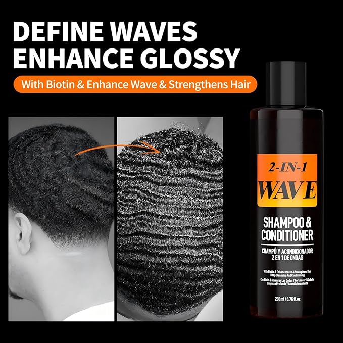 gowwim Wave Shampoo for Black Men Shampoo & Conditioner for Black Men Curl-Enhancing Formula Deep Cleansing & Moisturizing 6.76 FL OZ
