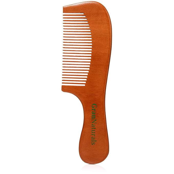 GranNaturals Wooden Comb with Handle - Fine Wood Toothed Styling & Grooming Tools for Men & Women - Detangler for Beards, Mustache - Anti-Static Styler for Long, Straight, Wavy, Curly, Coarse Hair