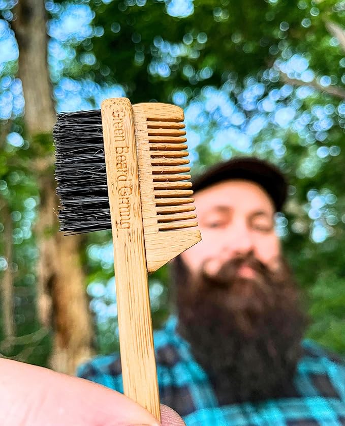 2-in-1 Pocket Sapling Mustache Brush & Comb (2-Pack) from Green Beard Grmng - Boar Bristle & Bamboo