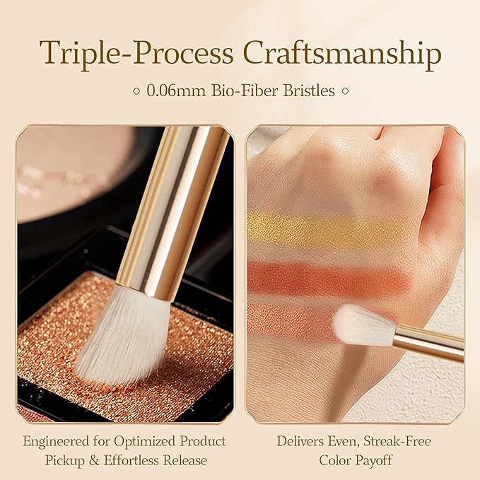 Bisque Series 6 Piece Eye Brush Set Professional Makeup Brushes for Blending Base Shading Detail Work with Soft Nylon Bristles and Painted Birch Handle MJ907-MJ912