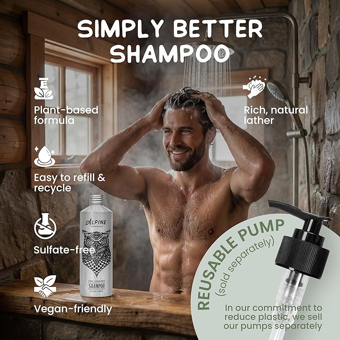 Alpine Provisions Natural & Organic Shampoo with Rosemary & Mint – Plant-Based Shampoo for Men & Women with Aloe Vera, Jojoba & Essential Oils – Sulfate-Free, Vegan, Hydrating Hair Repair – 16.9 fl oz