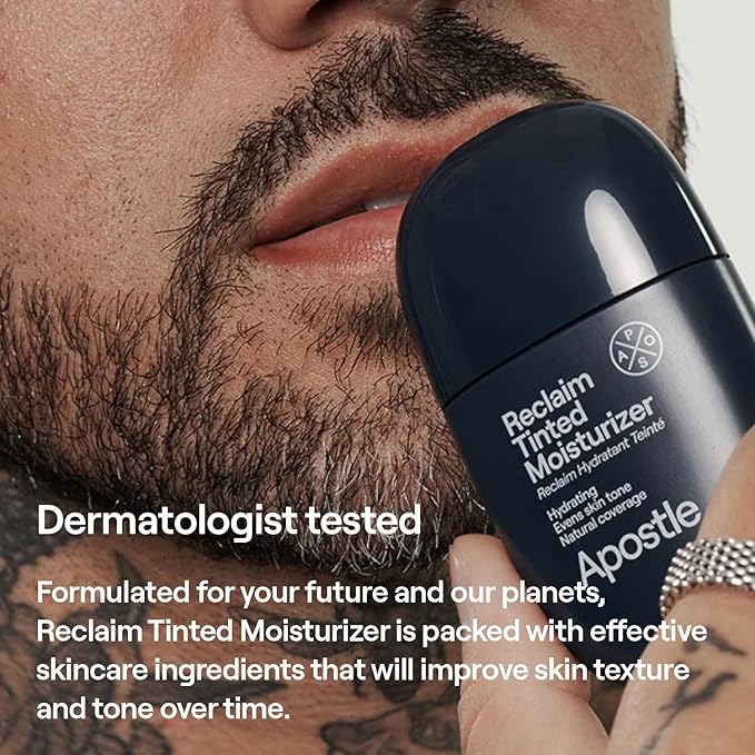 APOSTLE Reclaim Tinted Moisturizer for Men (7 Savanna La Mar) Niacinamide, Vitamin E, Squalane, Hyaluronic Acid, Tinted Face Moisturizer For Men.Hydrates, Evens Skin Tone 1 Fl. Oz.