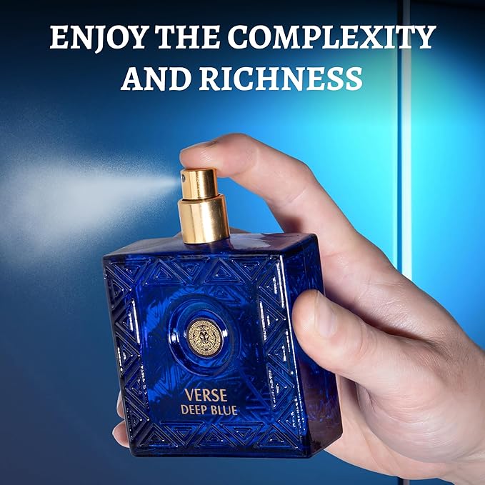 NovoGlow Verse Deep Blue, Eau de Parfum Spray Perfume, Fragrance For Men- Daywear, Casual Daily Cologne 3.4 Oz Bottle- Ideal EDP Beauty Gift for Birthday, Anniversary
