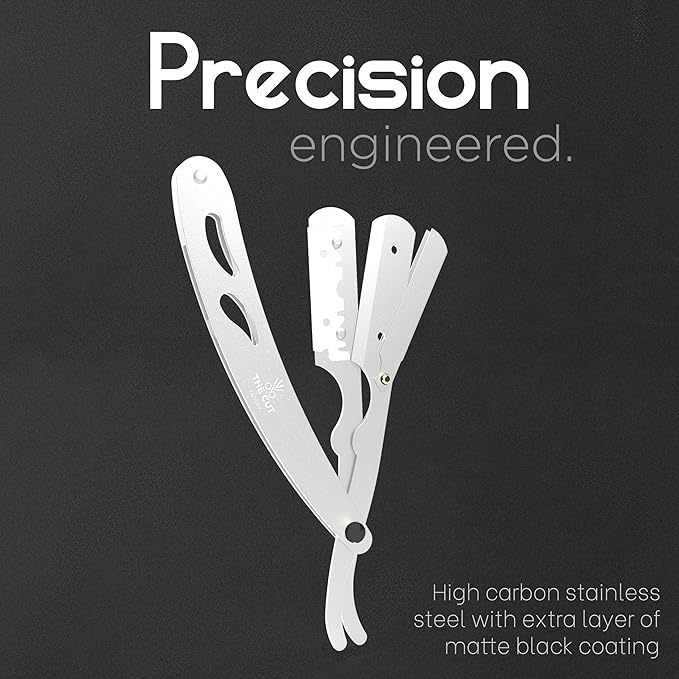 The Cut- Factory- Straight Razor with 20 Pack Platinum Treet Single Blade Razors for Men- Professional Barber Straight Edge Razor for Close Shaving 100 Percent Stainless Steel, White