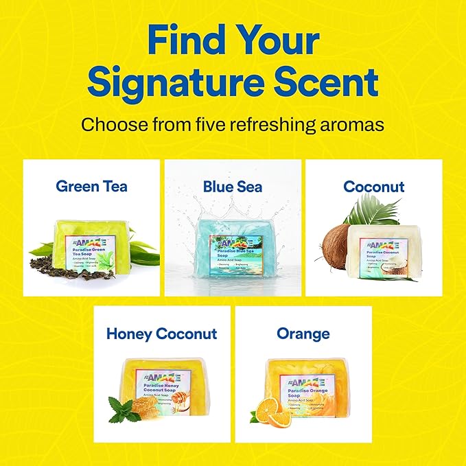 Paradise Amino Acid Organic Soap Bar, Moisturizing, Residue-Free Refreshing Cleanser, Cooling & Invigorating Bath Natural Soap for Women, Men & Kids with Plant-Based Oils, 100g, Green Tea