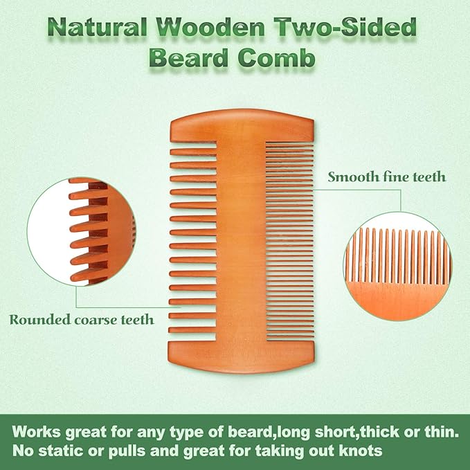 Natural Sandalwood Dual Action Beard and Mustache Comb with Leather Case (Yellow)
