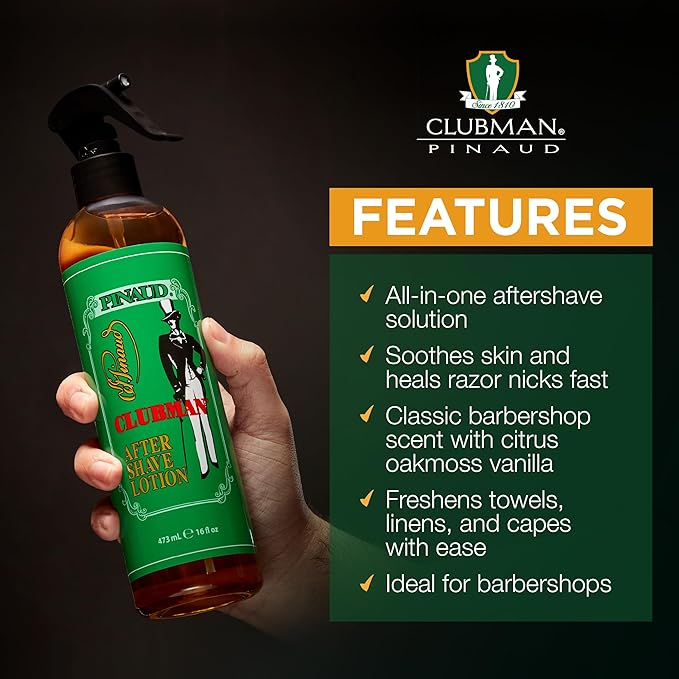 Clubman After Shave Lotion for Men Spray - Classic Barber After Shave Splash, Soothing Aftershave Scent,16 fl oz