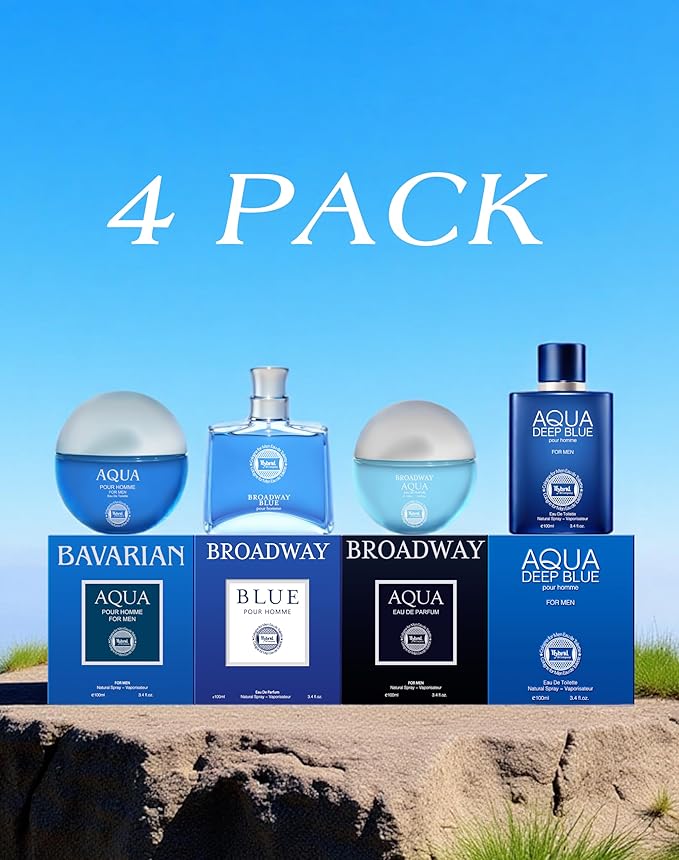 Hybrid & Company Men's 4 Pcs Bavarian Aqua Broadway Blue Aqua Deep Blue Eau De Toilette Perfume