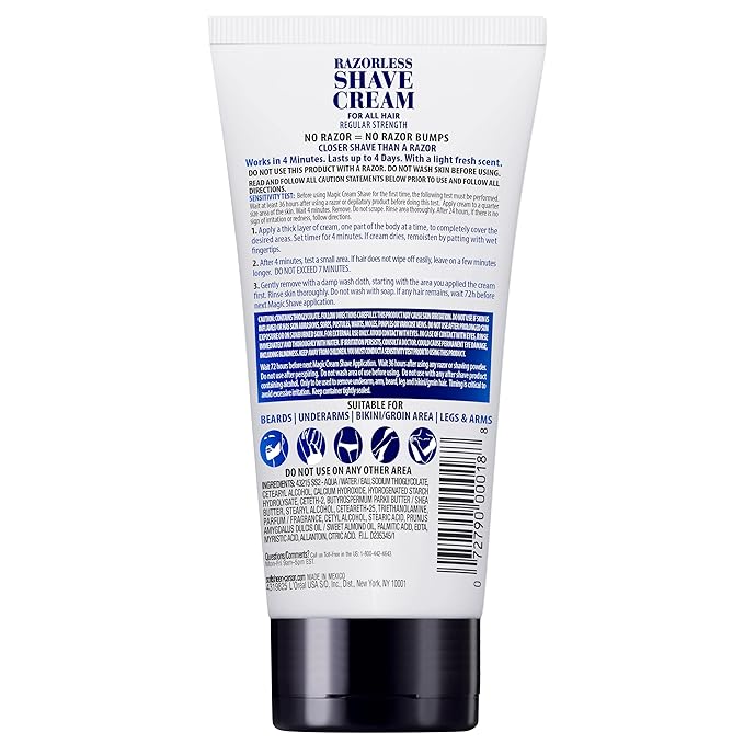 SoftSheen-Carson Magic Razorless Shaving Cream, Depilatory Hair Removal Cream for Body Hair, Regular Strength, Works in 4 Minutes, 6 Oz
