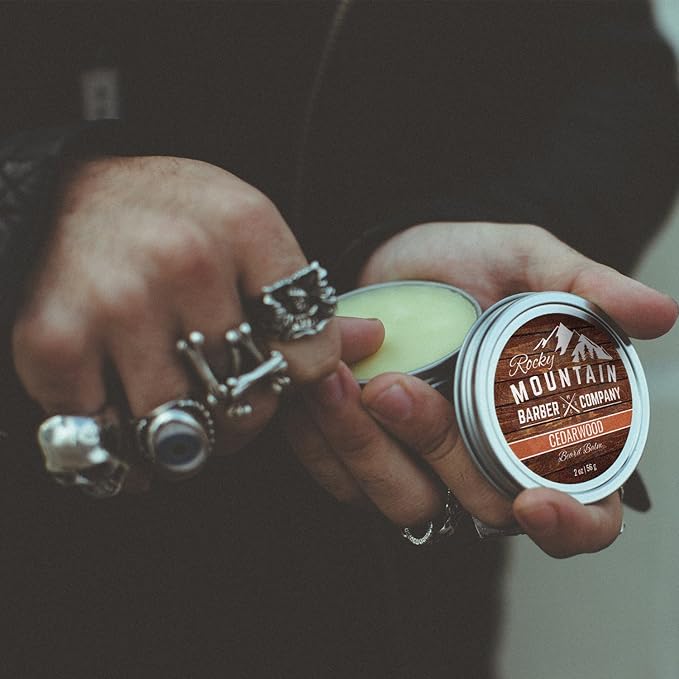 Beard Balm - Rocky Mountain Barber - 100% Natural - Premium Wax Blend with Cedarwood Scent, Nutrient Rich Bees Wax, Jojoba, Tea Tree, Coconut Oil