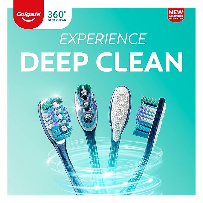 Colgate 360 Whole Mouth Clean Toothbrush, Adult Medium Toothbrushes, 5 Count (Pack of 1)