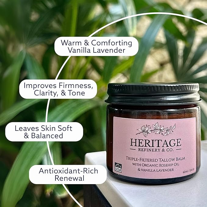 Whipped Beef Tallow for Skin Eczema - Infused Rosehip Oil & Lavender Essential Oil - Made in USA, Baby, Men, Women Natural Moisturizer for Body & Face, Wrinkle Repair Defense, Grass Fed Skincare 2 Oz