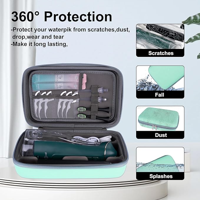 SMYV Water Flosser Travel Case, Portable Dental Oral Irrigator Travel Organizer, Hard Eva Storage Bag for Flosser, Electric Toothbrush, Toothpaset and Irrigator Accessories (Case Only) - Green