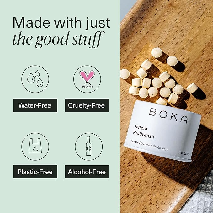 Boka Mouthwash Tablets with Hydroxyapatite - Refreshes Breath - Fluoride Free & Alcohol Free - Travel Size Mouthwash Chewable Tablets - (Pack of 2, 90 Pcs, Mint)
