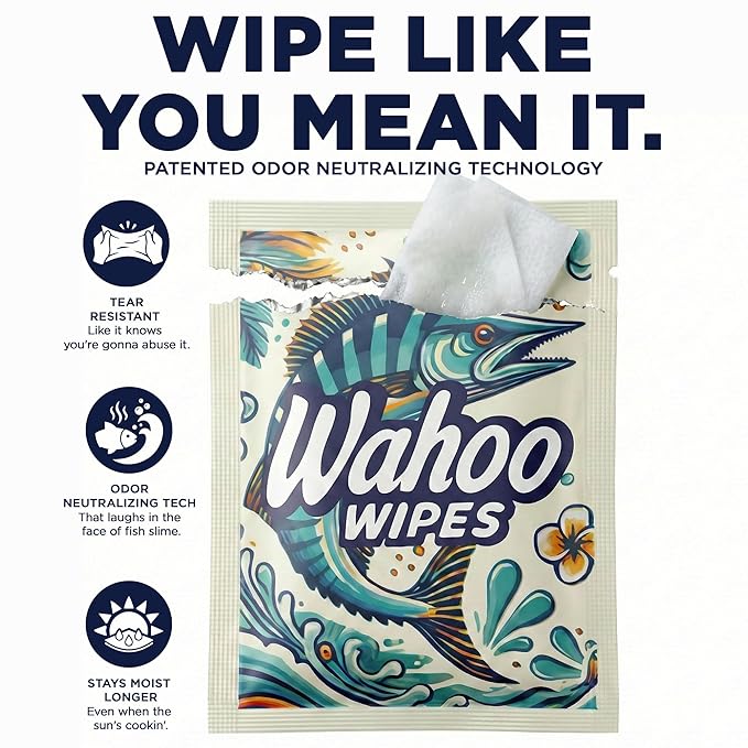 On-The-Go Wahoo Wipes – Pack of 50 Individually Wrapped Wet Wipes, Odor-Neutralizing Moist Towelettes, Ideal for Hunting, Camping, Bathrooms & Travel, by Dirty Ducks LLC.