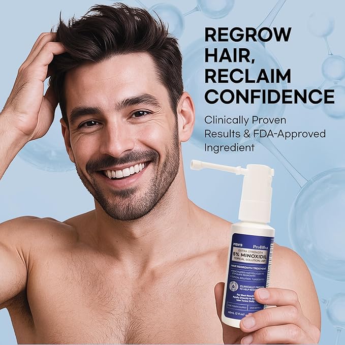 Minoxidil Hair Growth Treatment for Men: Clinically Proven 5% Minoxidil Treatment for Hair Loss & Thinning - Extra Strength Hair Regrowth Treatment & Scalp Nourishment - Made in USA - 2 FL OZ
