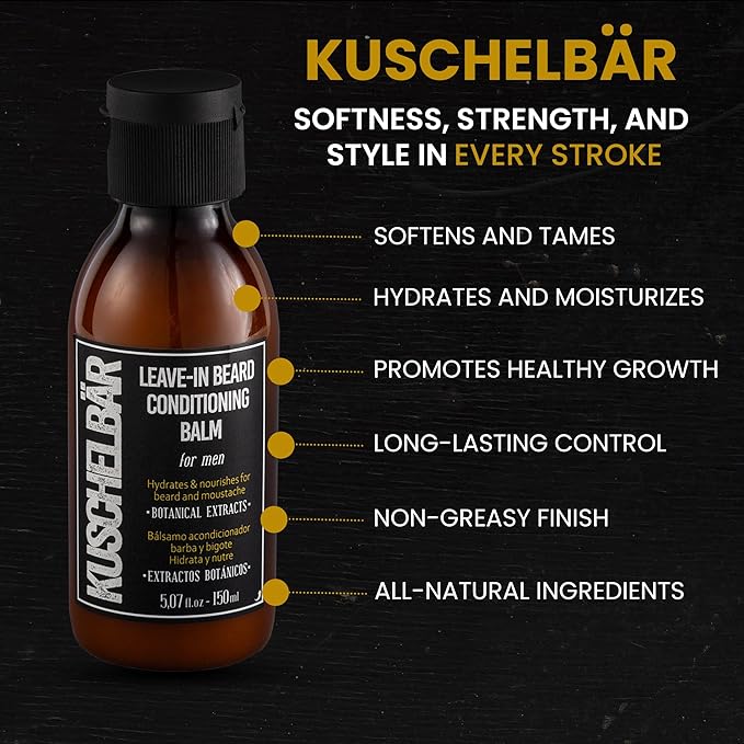 KUSCHELBAR Leave-In Conditioner Beard Balm | Beard Cream for Beard Growth | Cotton & Thyme Extracts | Deep Moisture, Nourishment & Frizz Control | Leave-In, Non-Greasy, Lightweight l 3,38 fl.oz