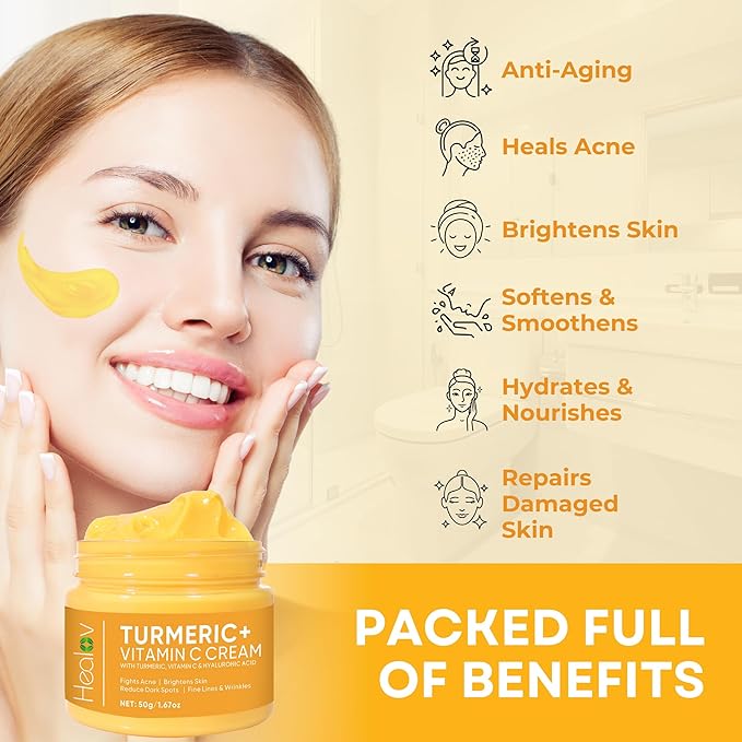 Turmeric Face Cream for Face & Body - All Natural Turmeric Skin Brightening Lotion - Cleanses Skin, Fights Acne, Evens Tone, Fades Scars, Sun Damage, & Age Spots - Pure Turmeric Cream with Vitamin C