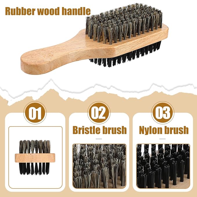 Double Sided Beard Brush, Imitation Bristle with Rubber Wood Handle for Men, Mustache Brushes, Shaving Brush Facial Hair Brushes Beard Grooming Tool for Grooming Slick Back Hair